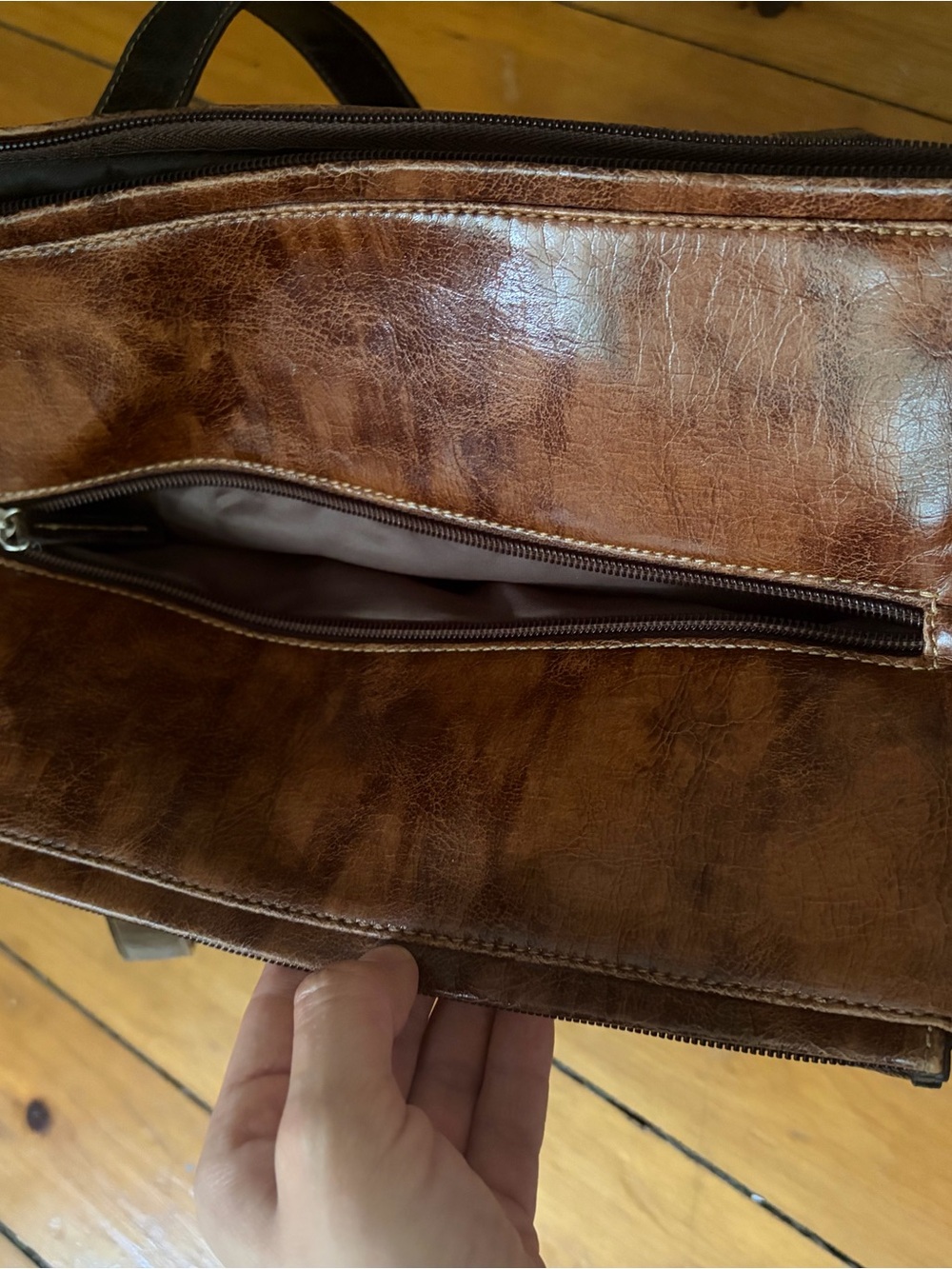 Burgundy & Dark Brown Two-Tone Leather Shoulder Bag with Silver Hardware - Picture 5 of 9